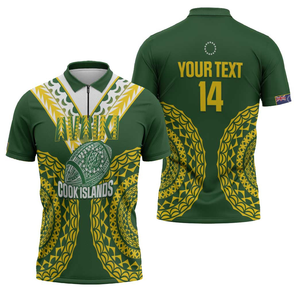 Custom Avaiki Cook Islands Rugby Zipper Polo Shirt Kuki Airani Tatau Green - Polynesian Pride