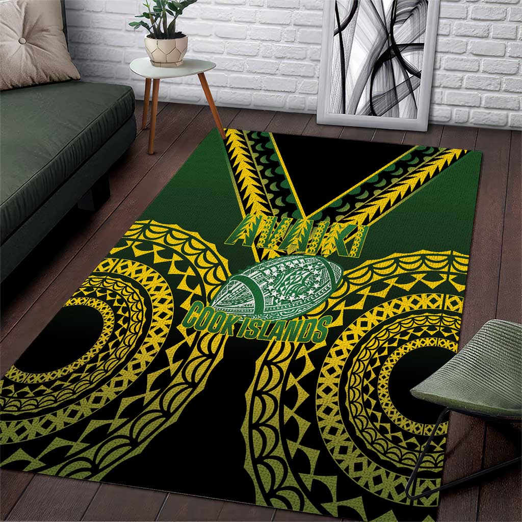 Avaiki Cook Islands Rugby Area Rug Kuki Airani Tatau Black - Polynesian Pride