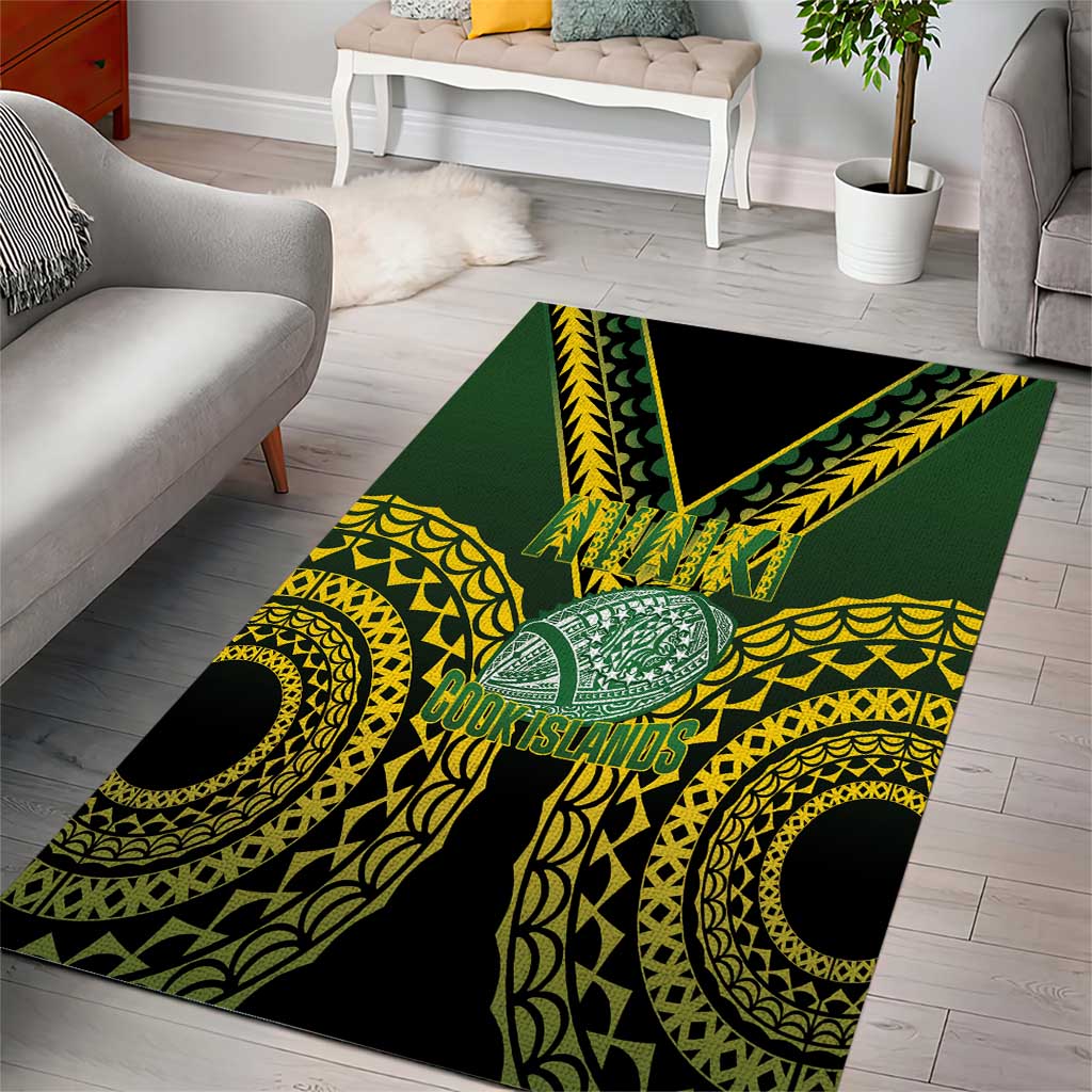 Avaiki Cook Islands Rugby Area Rug Kuki Airani Tatau Black - Polynesian Pride