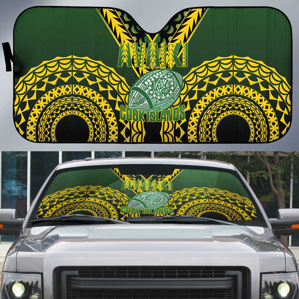 Avaiki Cook Islands Rugby Auto Sun Shade Kuki Airani Tatau Black - Polynesian Pride