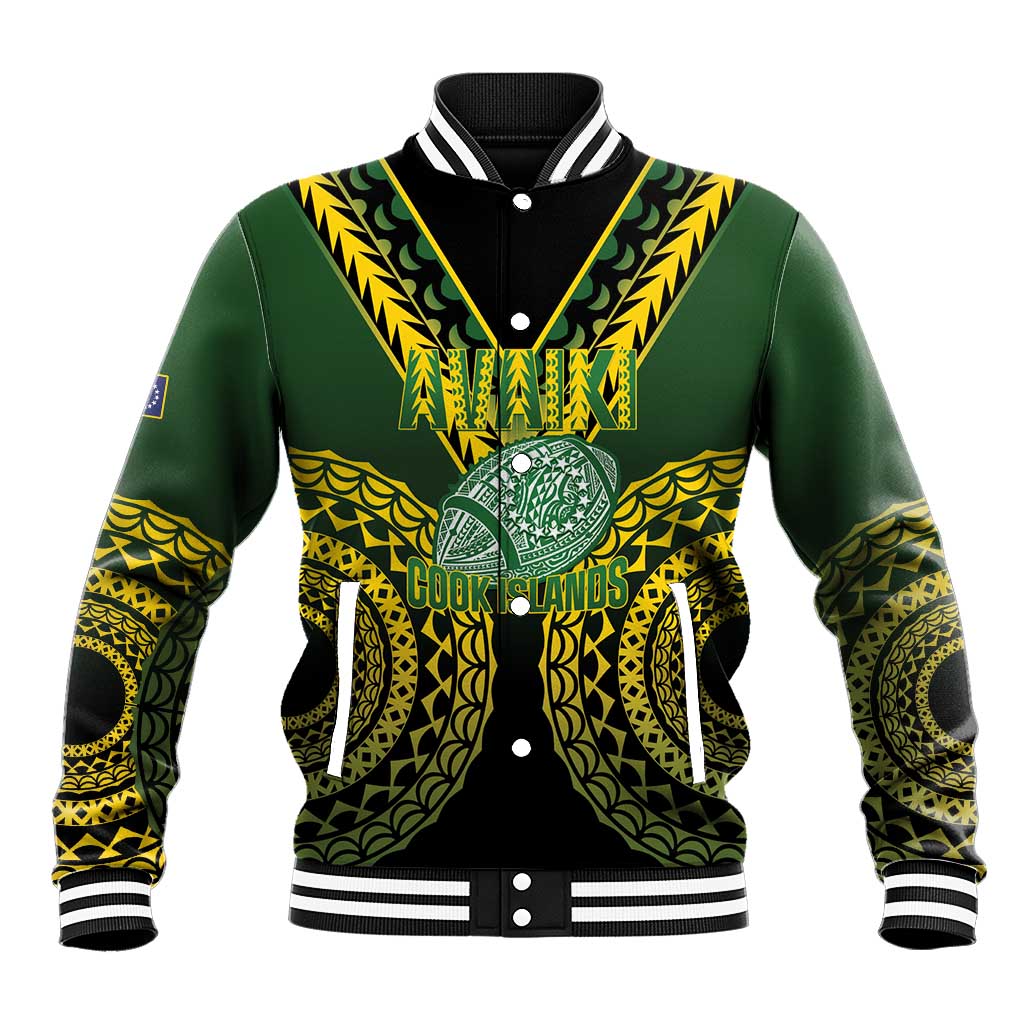 Custom Avaiki Cook Islands Rugby Baseball Jacket Kuki Airani Tatau Black - Polynesian Pride
