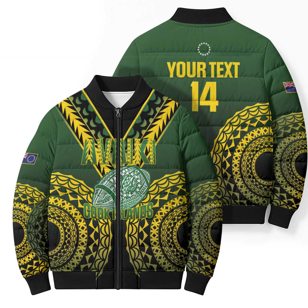 Custom Avaiki Cook Islands Rugby Bomber Puffer Jacket Kuki Airani Tatau Black - Polynesian Pride