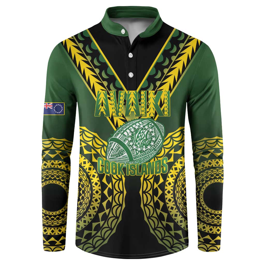Custom Avaiki Cook Islands Rugby Button Sweatshirt Kuki Airani Tatau Black - Polynesian Pride