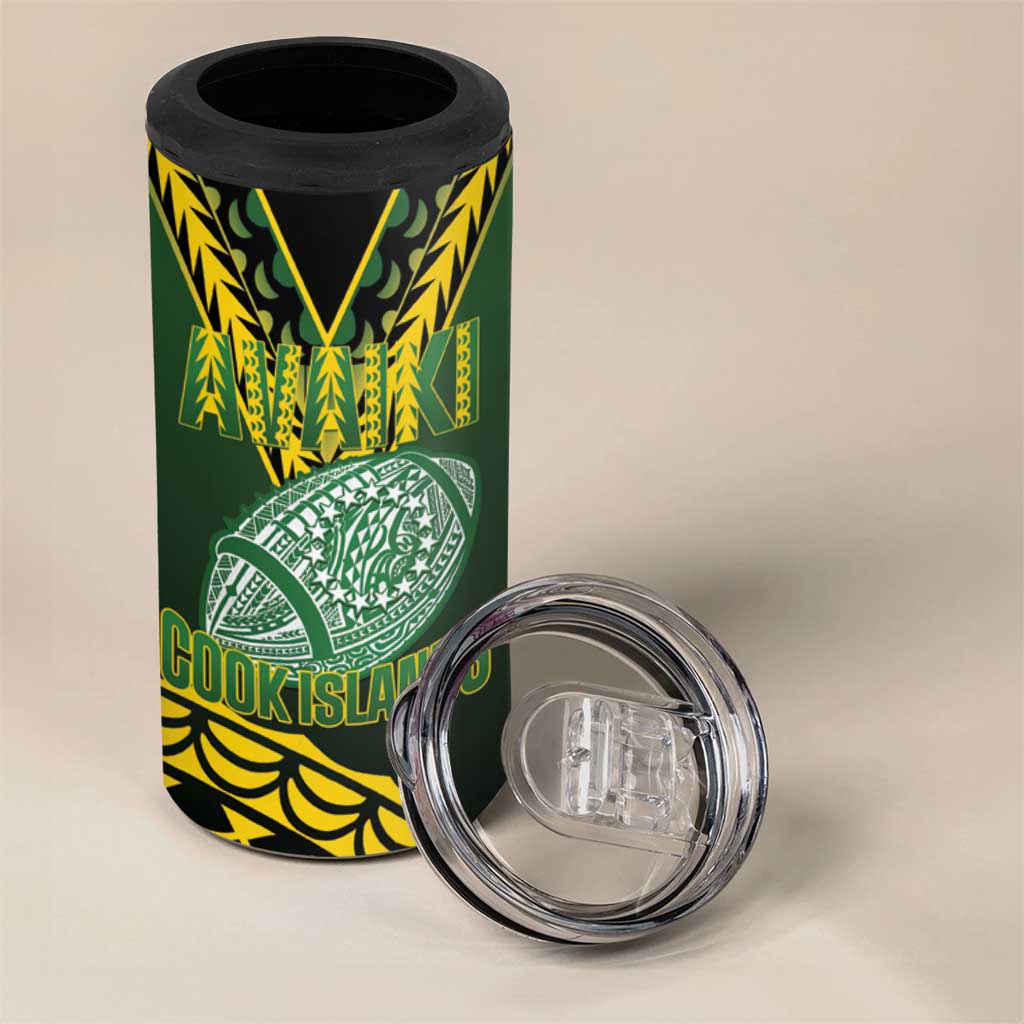 Custom Avaiki Cook Islands Rugby 4 in 1 Can Cooler Tumbler Kuki Airani Tatau Black - Polynesian Pride