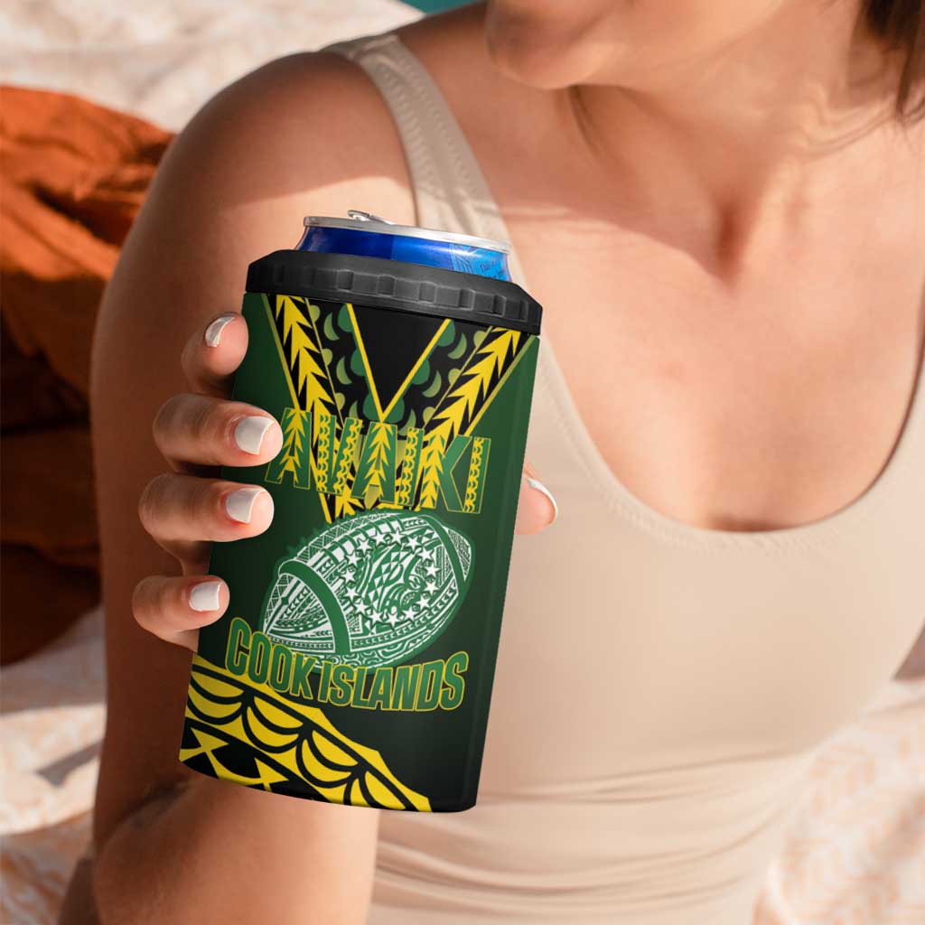 Custom Avaiki Cook Islands Rugby 4 in 1 Can Cooler Tumbler Kuki Airani Tatau Black - Polynesian Pride
