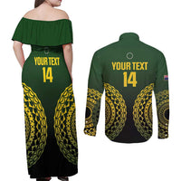 Custom Avaiki Cook Islands Rugby Couples Matching Off Shoulder Maxi Dress and Long Sleeve Button Shirt Kuki Airani Tatau Black - Polynesian Pride