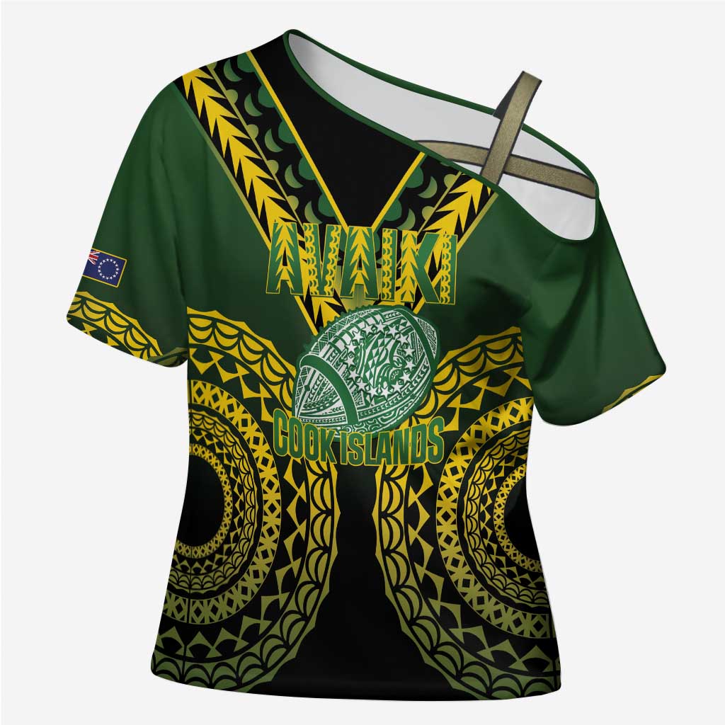 Custom Avaiki Cook Islands Rugby Cross Shoulder Shirt Kuki Airani Tatau Black - Polynesian Pride