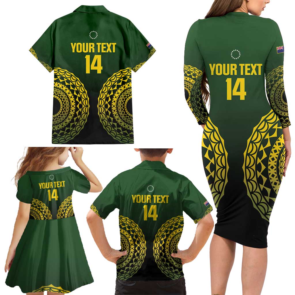 Custom Avaiki Cook Islands Rugby Family Matching Long Sleeve Bodycon Dress and Hawaiian Shirt Kuki Airani Tatau Black - Polynesian Pride