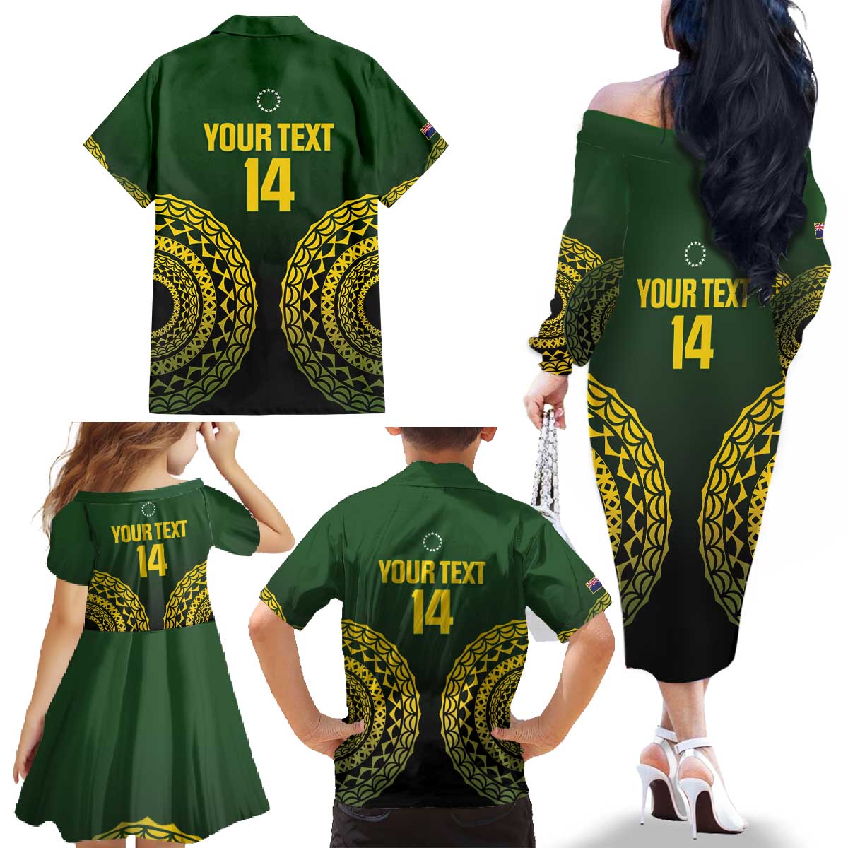 Custom Avaiki Cook Islands Rugby Family Matching Off The Shoulder Long Sleeve Dress and Hawaiian Shirt Kuki Airani Tatau Black - Polynesian Pride