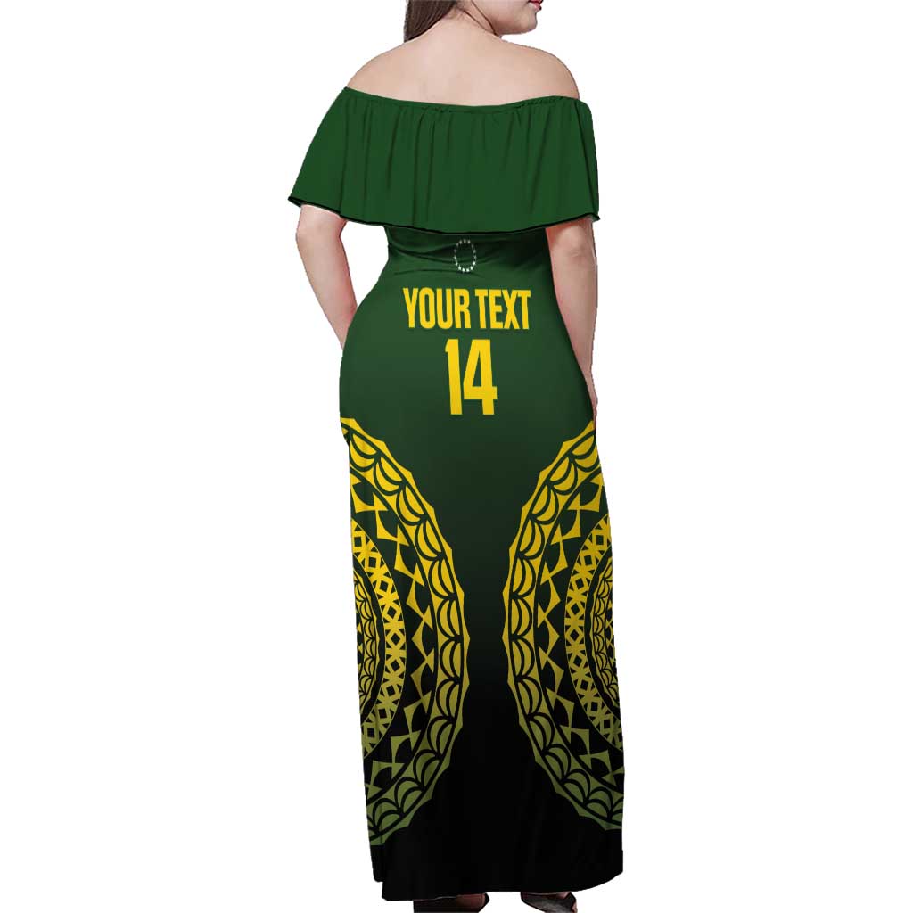 Custom Avaiki Cook Islands Rugby Family Matching Off Shoulder Maxi Dress and Hawaiian Shirt Kuki Airani Tatau Black - Polynesian Pride