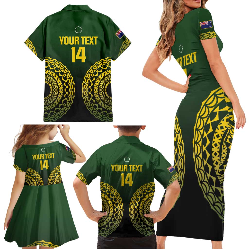 Custom Avaiki Cook Islands Rugby Family Matching Short Sleeve Bodycon Dress and Hawaiian Shirt Kuki Airani Tatau Black - Polynesian Pride