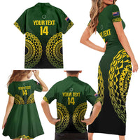Custom Avaiki Cook Islands Rugby Family Matching Short Sleeve Bodycon Dress and Hawaiian Shirt Kuki Airani Tatau Black - Polynesian Pride
