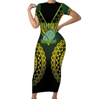Custom Avaiki Cook Islands Rugby Family Matching Short Sleeve Bodycon Dress and Hawaiian Shirt Kuki Airani Tatau Black - Polynesian Pride