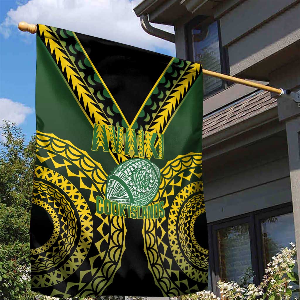 Avaiki Cook Islands Rugby Garden Flag Kuki Airani Tatau Black - Polynesian Pride