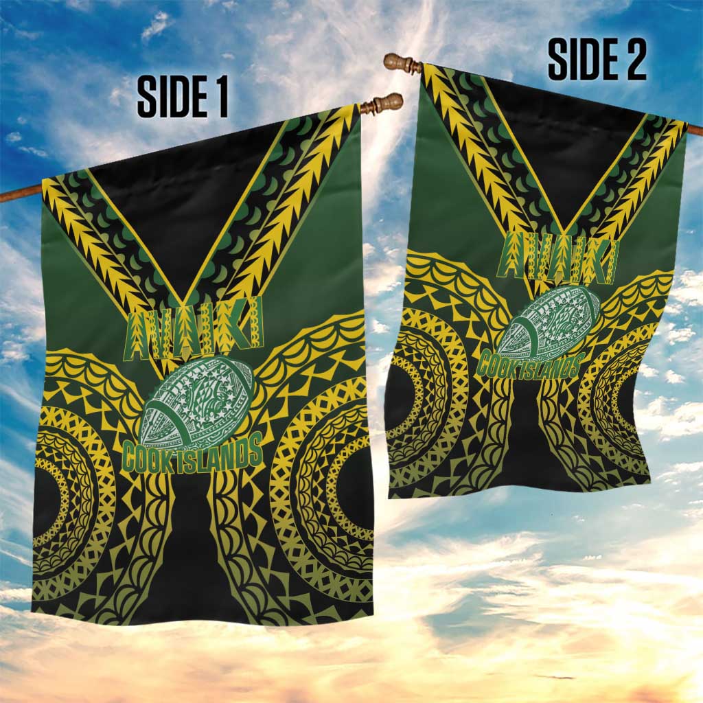 Avaiki Cook Islands Rugby Garden Flag Kuki Airani Tatau Black - Polynesian Pride