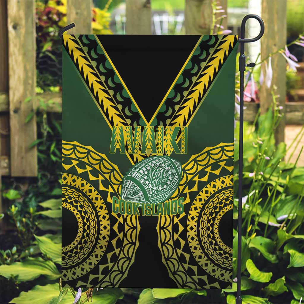Avaiki Cook Islands Rugby Garden Flag Kuki Airani Tatau Black - Polynesian Pride