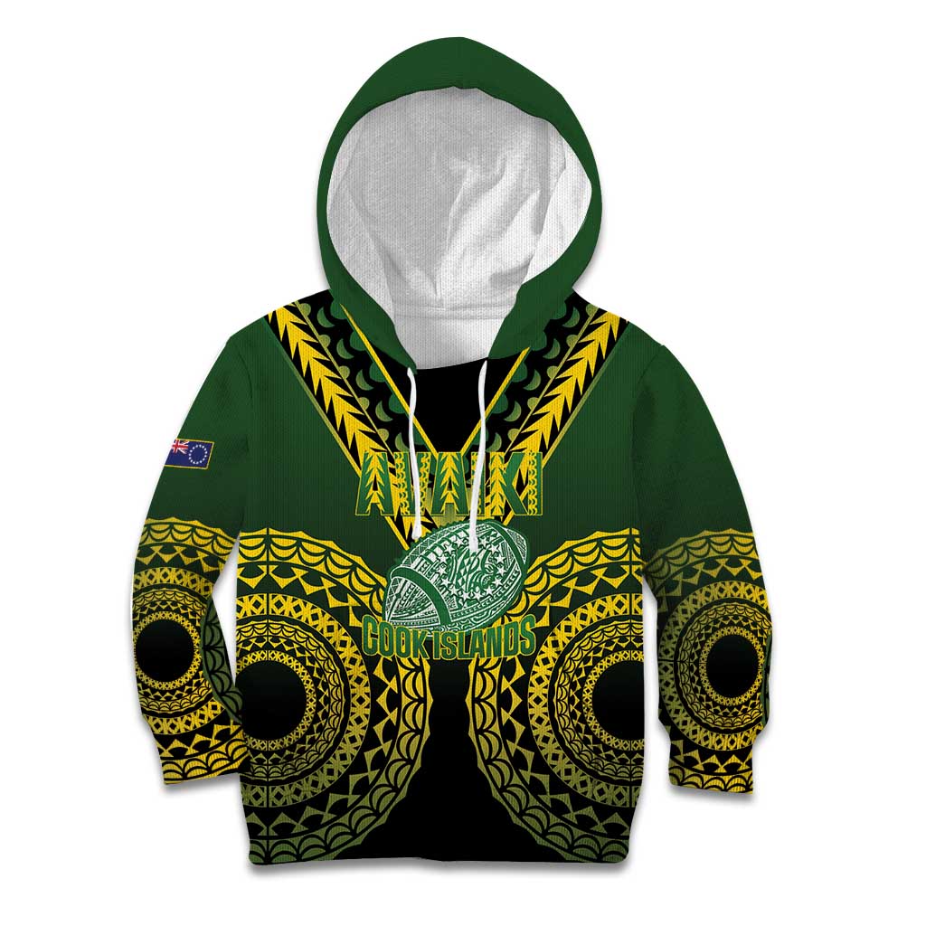 Custom Avaiki Cook Islands Rugby Kid Hoodie Kuki Airani Tatau Black LT14 Hoodie Black - Polynesian Pride