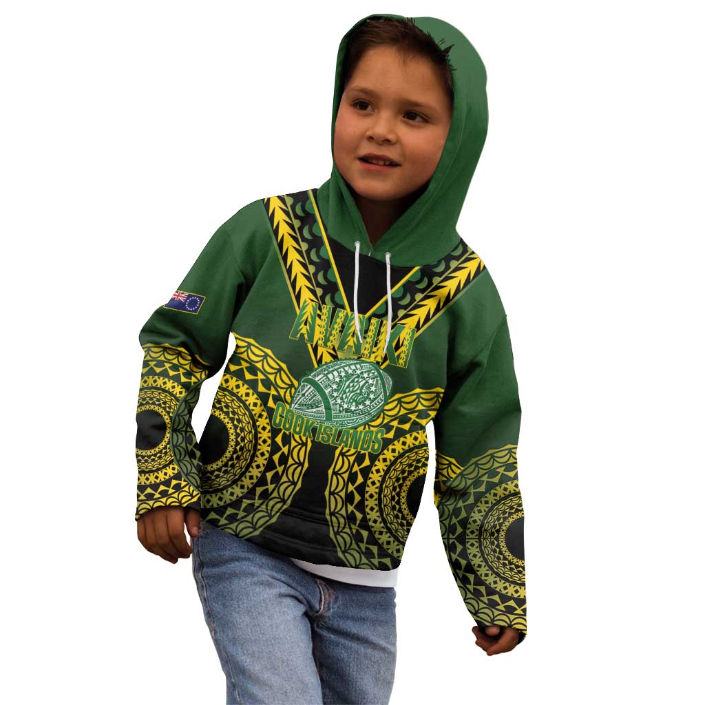 Custom Avaiki Cook Islands Rugby Kid Hoodie Kuki Airani Tatau Black LT14 - Polynesian Pride