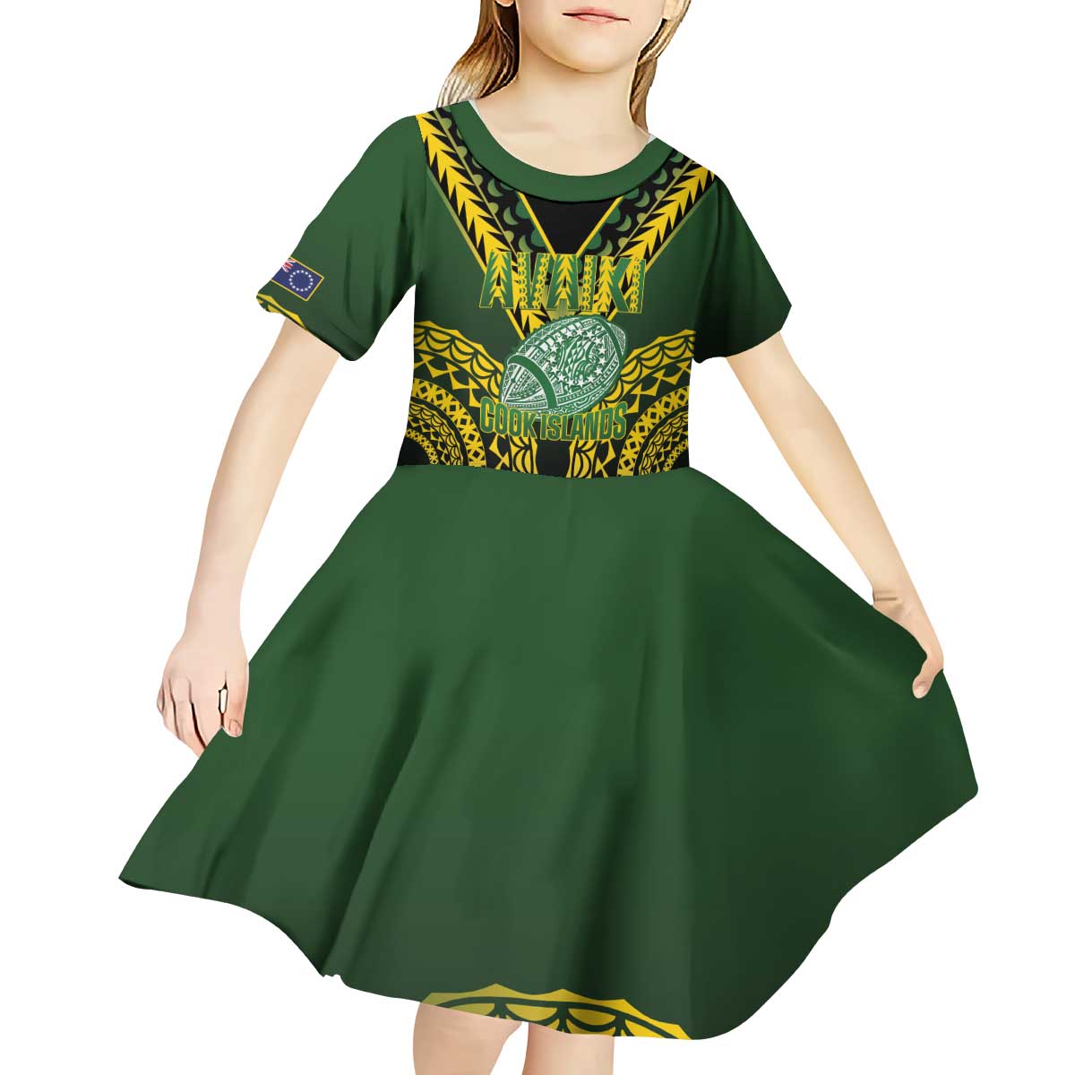 Custom Avaiki Cook Islands Rugby Kid Short Sleeve Dress Kuki Airani Tatau Black - Polynesian Pride