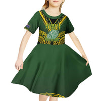 Custom Avaiki Cook Islands Rugby Kid Short Sleeve Dress Kuki Airani Tatau Black - Polynesian Pride