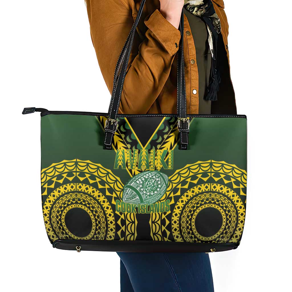 Avaiki Cook Islands Rugby Leather Tote Bag Kuki Airani Tatau Black - Polynesian Pride