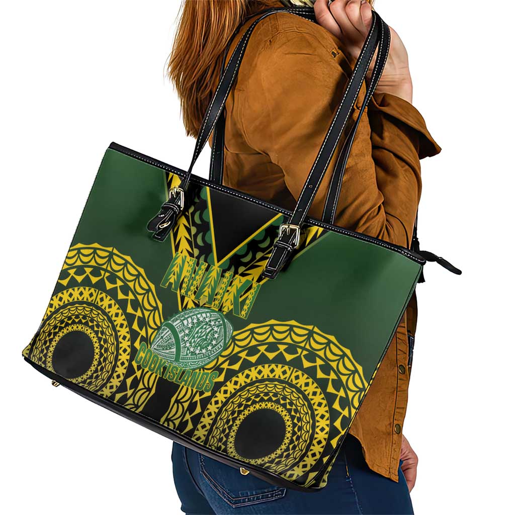 Avaiki Cook Islands Rugby Leather Tote Bag Kuki Airani Tatau Black - Polynesian Pride