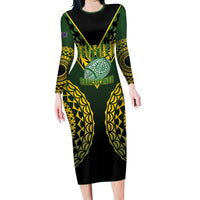 Custom Avaiki Cook Islands Rugby Long Sleeve Bodycon Dress Kuki Airani Tatau Black - Polynesian Pride