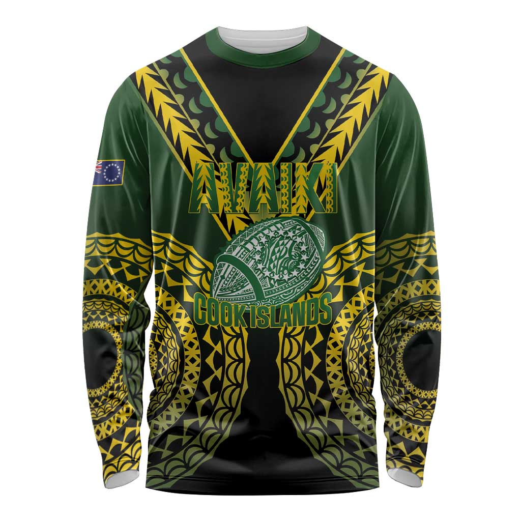 Custom Avaiki Cook Islands Rugby Long Sleeve Shirt Kuki Airani Tatau Black - Polynesian Pride