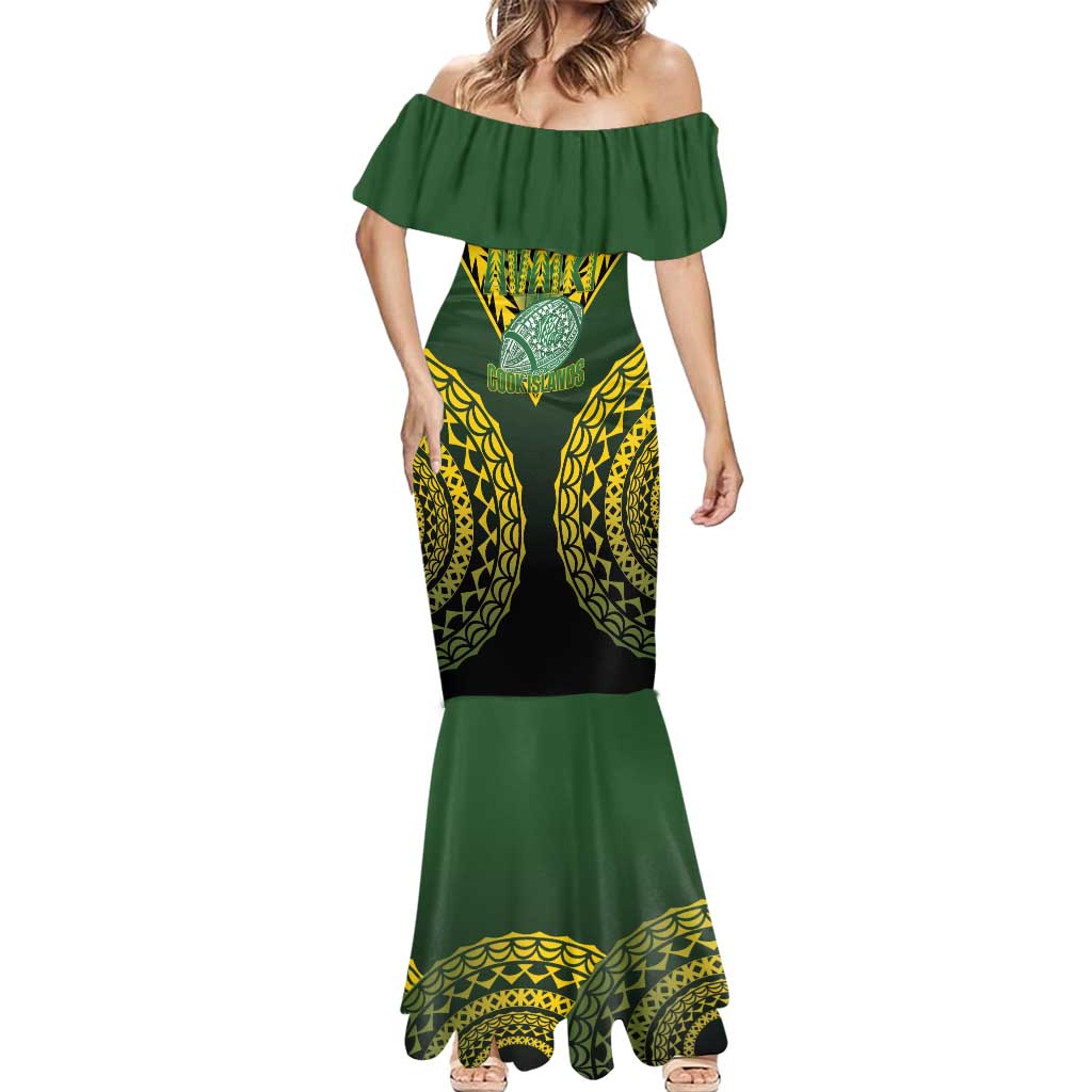 Custom Avaiki Cook Islands Rugby Mermaid Dress Kuki Airani Tatau Black - Polynesian Pride