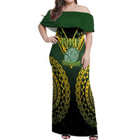 Custom Avaiki Cook Islands Rugby Off Shoulder Maxi Dress Kuki Airani Tatau Black - Polynesian Pride