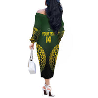 Custom Avaiki Cook Islands Rugby Off The Shoulder Long Sleeve Dress Kuki Airani Tatau Black - Polynesian Pride