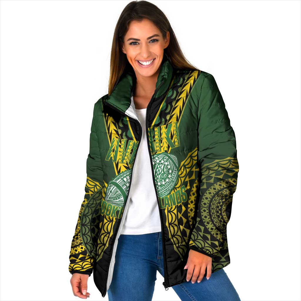 Custom Avaiki Cook Islands Rugby Padded Jacket Kuki Airani Tatau Black - Polynesian Pride