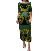 Custom Avaiki Cook Islands Rugby Puletasi Kuki Airani Tatau Black LT14 Long Dress Black - Polynesian Pride