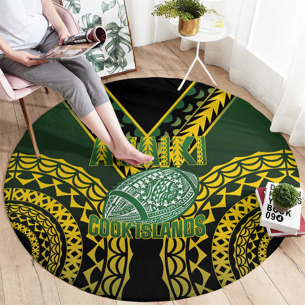 Avaiki Cook Islands Rugby Round Carpet Kuki Airani Tatau Black - Polynesian Pride