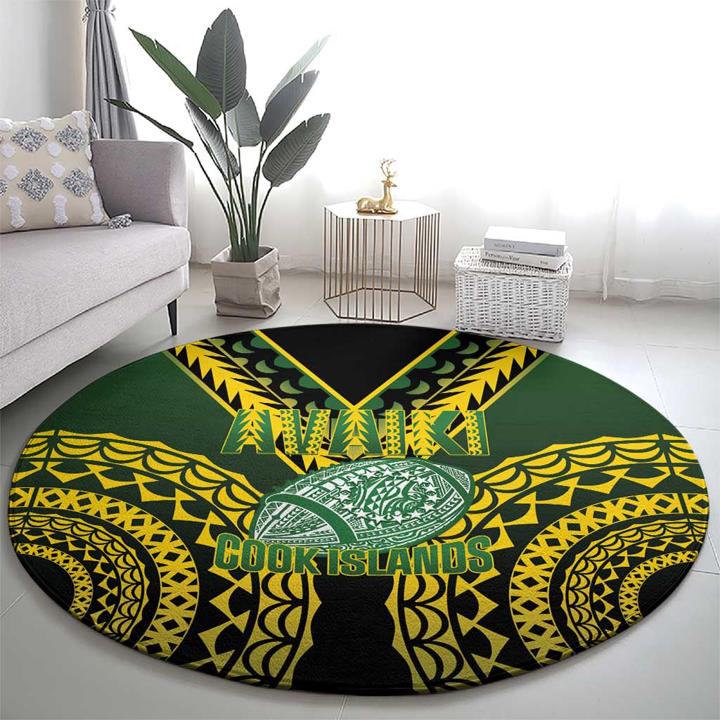 Avaiki Cook Islands Rugby Round Carpet Kuki Airani Tatau Black - Polynesian Pride