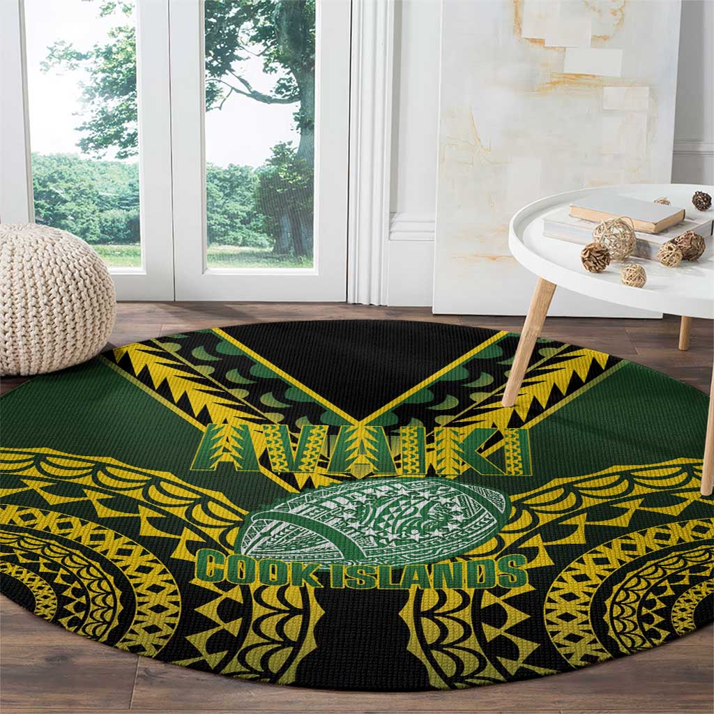 Avaiki Cook Islands Rugby Round Carpet Kuki Airani Tatau Black - Polynesian Pride