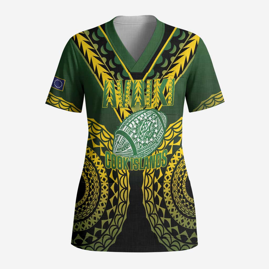 Custom Avaiki Cook Islands Rugby Scrub Top Kuki Airani Tatau Black - Polynesian Pride