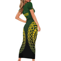 Custom Avaiki Cook Islands Rugby Short Sleeve Bodycon Dress Kuki Airani Tatau Black - Polynesian Pride