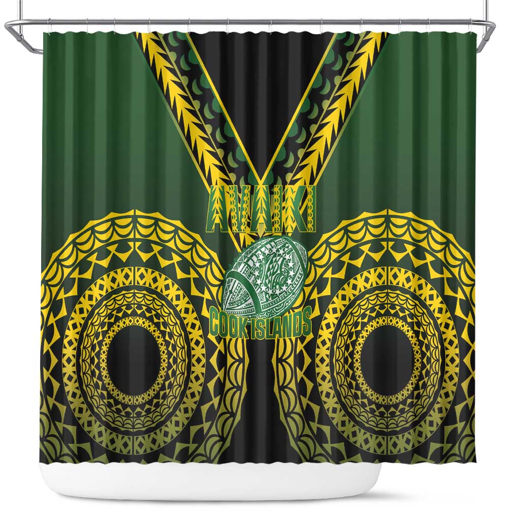 Avaiki Cook Islands Rugby Shower Curtain Kuki Airani Tatau Black - Polynesian Pride