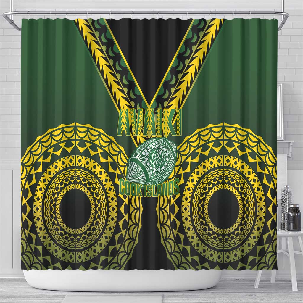 Avaiki Cook Islands Rugby Shower Curtain Kuki Airani Tatau Black - Polynesian Pride