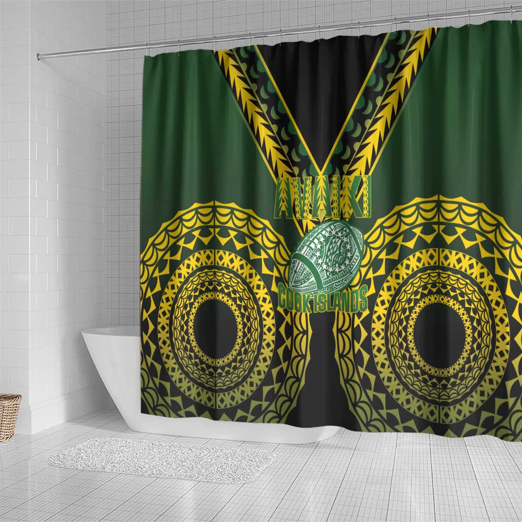Avaiki Cook Islands Rugby Shower Curtain Kuki Airani Tatau Black - Polynesian Pride