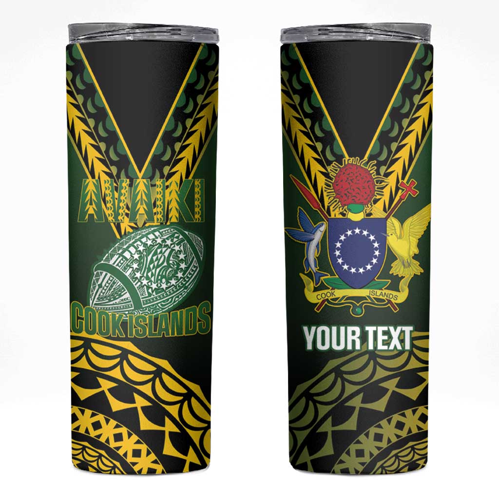 Custom Avaiki Cook Islands Rugby Skinny Tumbler Kuki Airani Tatau Black - Polynesian Pride