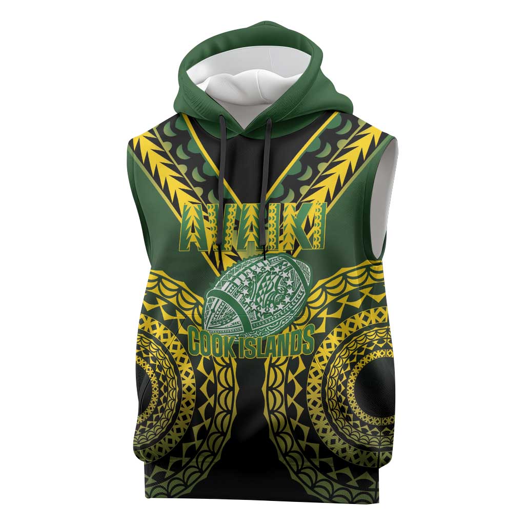 Custom Avaiki Cook Islands Rugby Sleeveless Hoodie Kuki Airani Tatau Black - Polynesian Pride
