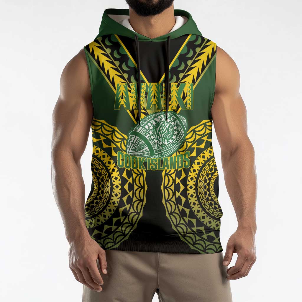 Custom Avaiki Cook Islands Rugby Sleeveless Hoodie Kuki Airani Tatau Black - Polynesian Pride