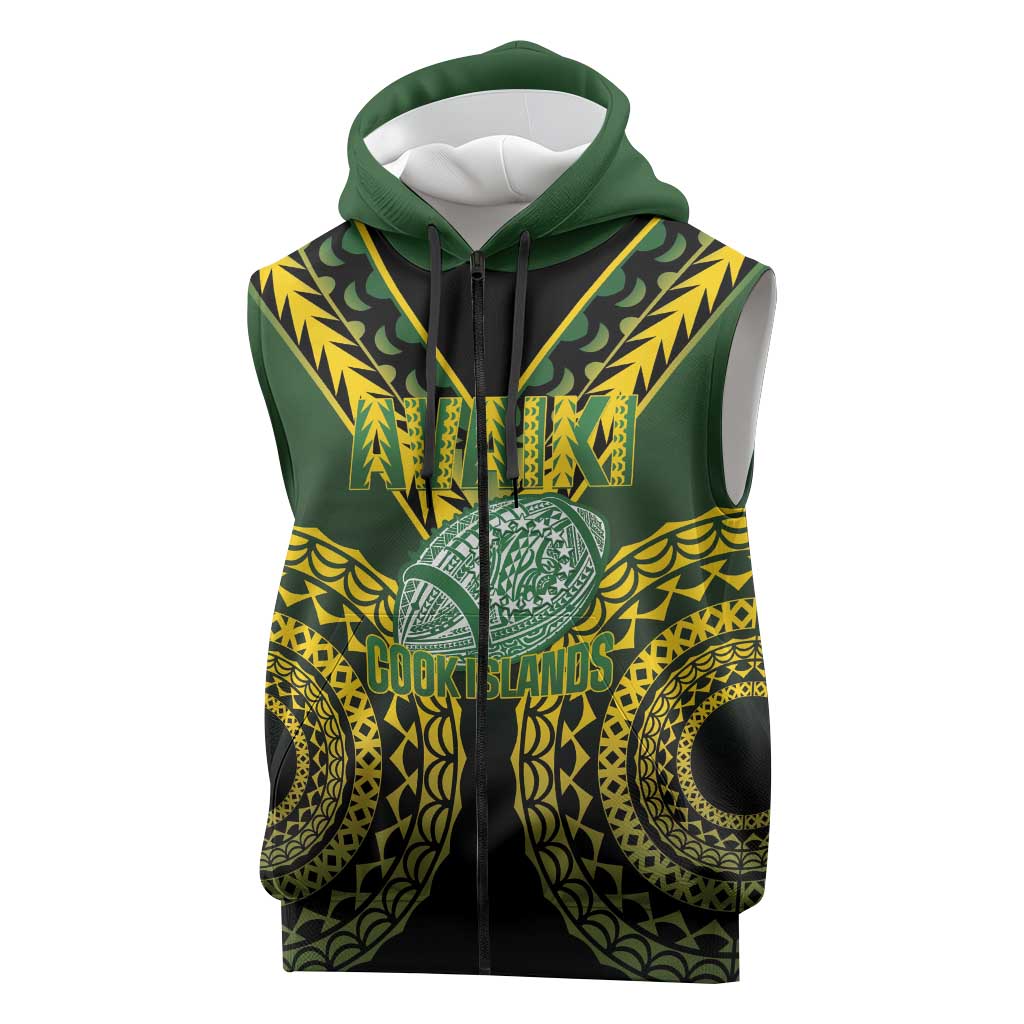 Custom Avaiki Cook Islands Rugby Sleeveless Zip Hoodie Kuki Airani Tatau Black - Polynesian Pride