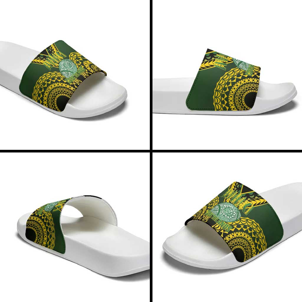 Avaiki Cook Islands Rugby Slide Sandals Kuki Airani Tatau Black - Polynesian Pride
