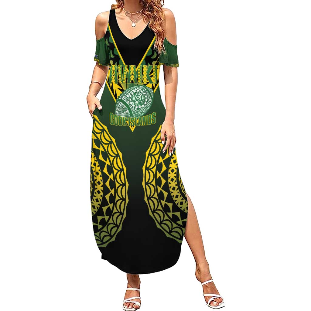 Custom Avaiki Cook Islands Rugby Summer Maxi Dress Kuki Airani Tatau Black - Polynesian Pride