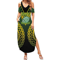 Custom Avaiki Cook Islands Rugby Summer Maxi Dress Kuki Airani Tatau Black - Polynesian Pride