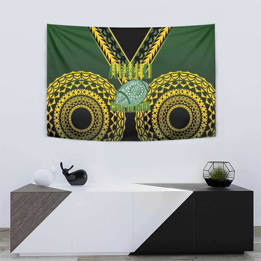 Avaiki Cook Islands Rugby Tapestry Kuki Airani Tatau Black - Polynesian Pride