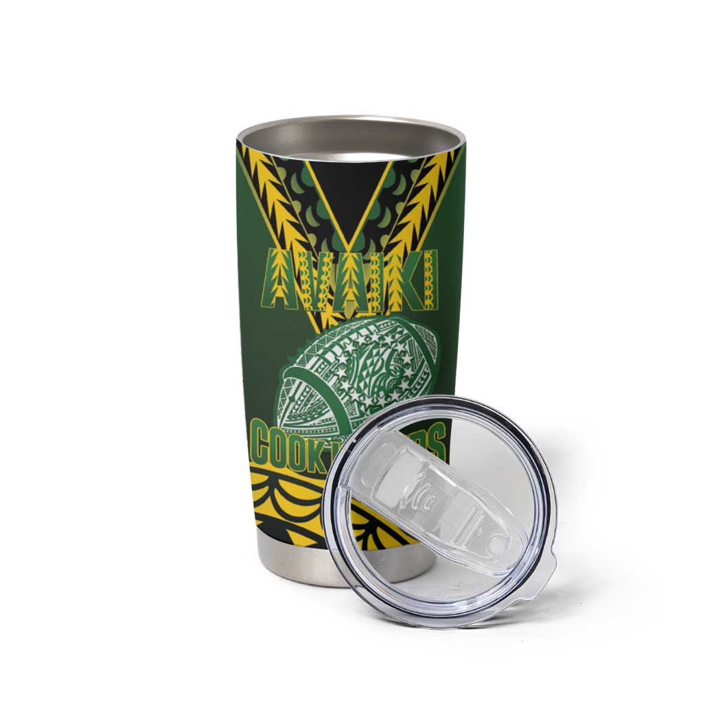 Custom Avaiki Cook Islands Rugby Tumbler Cup Kuki Airani Tatau Black LT14 - Polynesian Pride